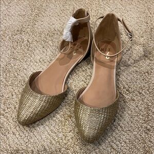Mix No. 6 Gold Woven Flats with Ankle Strap